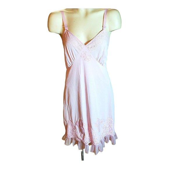VTG Nani Flower Full Size Slip Dress 38 Light Pink, Lace and Ruffle - Picture 3 of 7
